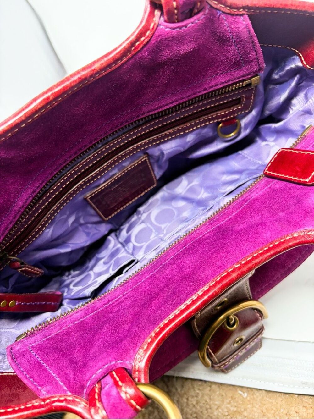 Vintage Coach Hampton Bucket Berry Purple Suede Leather Shoulder Bag VGUC - Picture 6 of 10